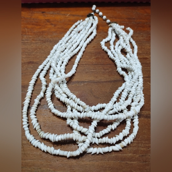 Vintage Multi-Strand Shell Necklace, White, 15 Inches, 2.5 Inch Extension - Picture 2 of 8